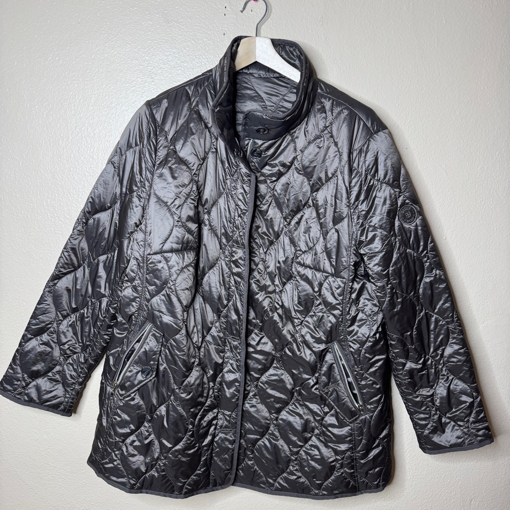 Basler Jacket Women's 50 Shiny Gray Quilted Puffer Jacket Full Zip Lightweight